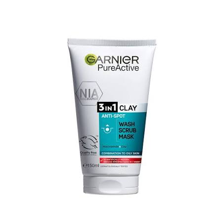 Garnier Pure Active 3-in-1 Wash Scrub Mask 150ml - 3 In 1 Clay