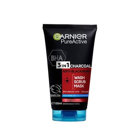 Garnier Pure Active 3-in-1 Wash Scrub Mask 150ml - Black Charcoal